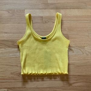 Yellow Lettuce Edge Crop Tank Top